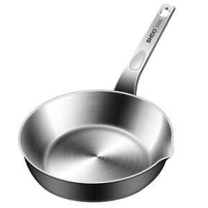 Non-Stick 316 Stainless Steel Flat Bottom Pan Egg Fry Pan Steak Pancake Skillet Small Pot Korean Style Home Use Cooking Utensil