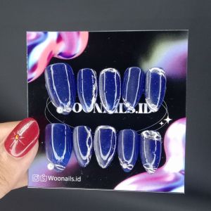 Press on nails navy free toolkit lengkap | kuku palsu murah premium blue navy silky cat eye nails