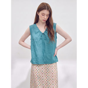 GULILI | Summer Linen Outfit Set V-neck Vest and Polka Dot Skirt