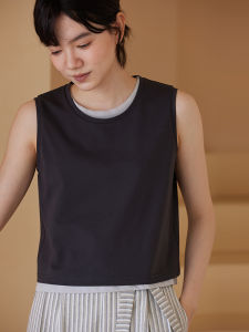 Hacikis Miss Practical Color Block Casual Slim Fit round Neck Vest Two Piece Set Womens Skin-friendly Comfortable Summer Top