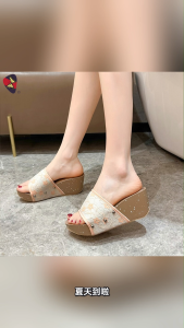 Katerina Fashion Chic Plain Floral Wool Heel Embellished Wedge Sandals With Style Polka Dots For Women #K-215
