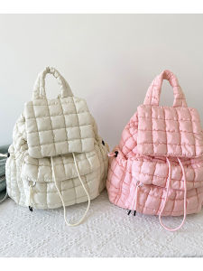 Casual Bubble Large Capacity Diamond Folded Leisure Backpack Commuter Travel Bag Soft Shoulder Strap Bucket Shape Polyester Lining