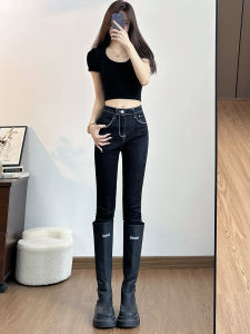 Etag Black Slim Fit Low Waist Denim Jeans Womens Summer New Style Casual Washed Zipper High Wear Resistance Long Pants