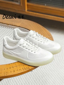 Mens Casual Shoes 2025 Deza New Style Genuine Leather Breathable Perforated Deqin Shoes Versatile Low Top Fashion Sneakers