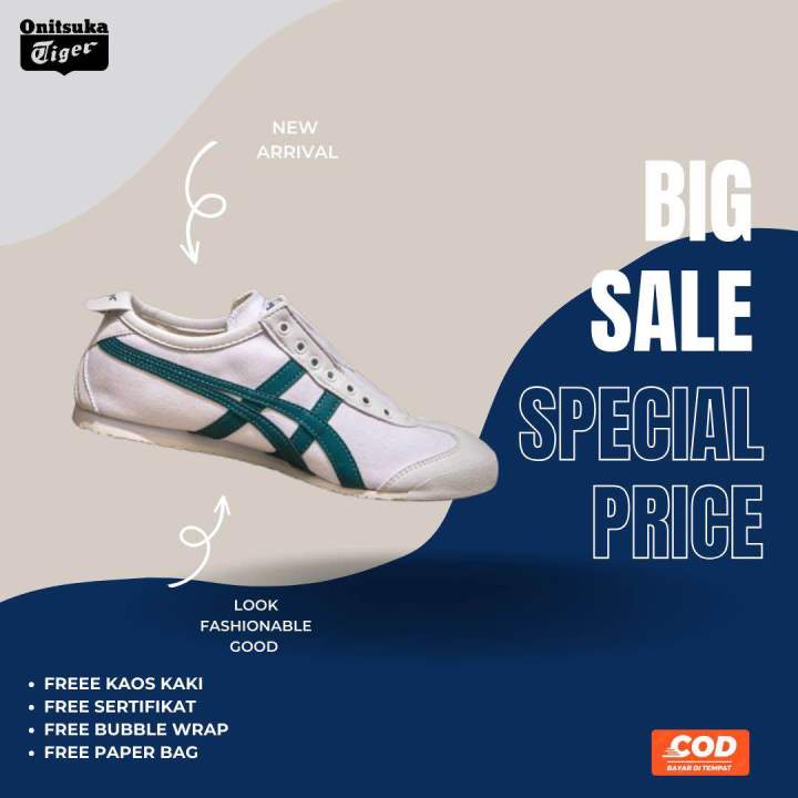SEPATU ONITSUKA TIGER MEXICO 66 SLIP ON WHITE GREEN FREE PAPERBAG