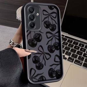 Black Cherry Pattern Phone Case For Samsung Galaxy A73 A72 A71 A56 A55 A54 A53 A52 A51 A50 Ladder Raised Frame Shockproof Cover