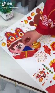 Decal trang trí Tết Trung Thu hít tĩnh điện - Bé Trai bé gái vui Xuân cùng Thỏ