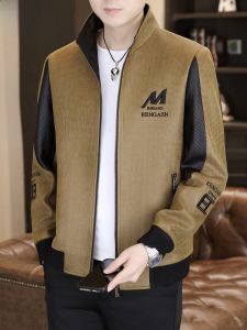 HENGYUANXIANG | Hengyuanxiang Mens Casual Stand Collar Jacket Spring Autumn Windproof Fleece Lined Zipper Decorated Polyester Fiber Outerwear