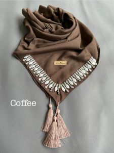 JILBAB CLARISSA TERBARU SEGIEMPAT LAURA VOAL PAYET HIJAB TASSEL TERHITS