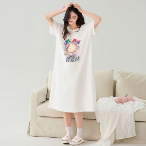 MiiOW | Pure Cotton Womens Summer Sleepwear Short Sleeve Loose Breathable Home Clothes Sweet Style Four Seasons Lightweight Dress