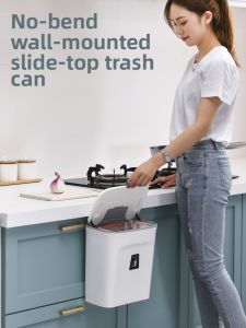 Kitchen Bathroom Wall-Mounted Trash Can with Lid Household High Aesthetic Value 2024 New Style Plastic Square Shape Garbage Bin