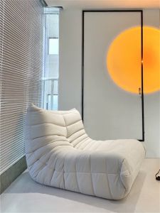 Moozi Wooden Language Lazy Sofa for Living Room Balcony Bedroom Single Person Leisure Recliner Artistic Style Suede Velvet