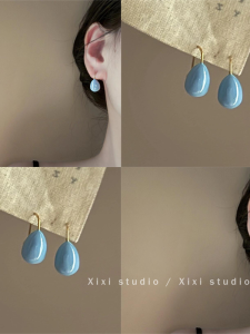  Blue Waterdrop Earrings Womens 2025 New Unique Luxury Sensation Drop Earring Holiday Style Fashionable Jewelry