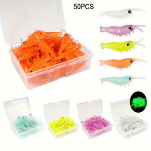 50pcs Realistic Sinking Mini Shrimps Soft Lures - Ultra-Realistic Design Durable Construction Easy to Use Storage Box Include
