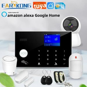 Earykong Wifi GSM Hệ Thống Báo Động An Ninh Gia Đình 433 MHz Không Dây Có Dây Đầu Dò RFID Bàn Phím Cảm Ứng Alexa Tương Thích Với Tuya