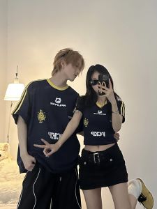 Áo Thun Nam Nữ Tay Ngắn Mùa Hè Thiết Kế Độc Đáo Phong Cách Mỹ Thời Trang Mới Cho Cặp Đôi Màu Tương Phản Thường Ngày Không Thương Hiệu