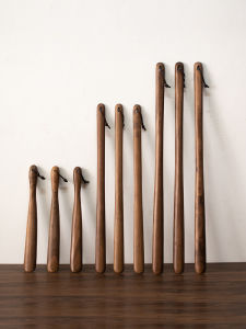 Mumu North America Black Walnut Solid Wood Shoe Horn 60cm Extended 75cm Shoe Aid Assistor for Putting on Shoes