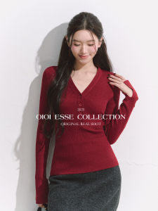 Áo Len Vổ Pháp Cổ V Tunic Ôm Nữ Mùa Thu Đông