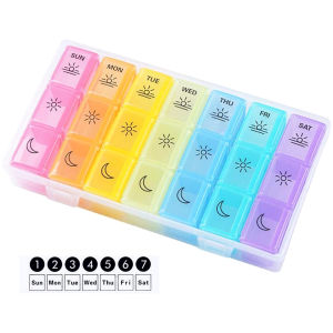 Weekly Pill Organizer3-Times-A-Day 7 Day Pill Box -Proof Pill Case Medication Reminder Portable Travel Container for Vitamins