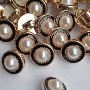 100 pcs kancing Baju / Kancing Jamur Mutiara gold list hitam 11 mm