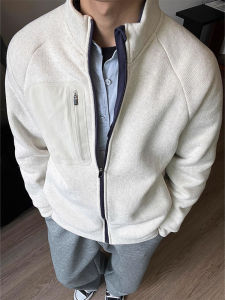 Cream Colored Fleece Stand Collar Warm Jacket