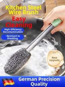 Rust-Resistant Long Handle Steel Wool Scrub Brush