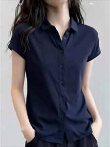 AIYITI | Navy Short Sleeve Summer Shirt For Plus Size Women