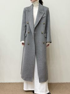 Double-Faced Woolen Goods Wool Overcoat Comes with Padded Shoulder Suit Version Woolen Outwear Female Fall and Winter