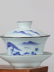 Extra Large Hand-Painted Blue And White Porcelain Tea Bowl Three Elements Cup Gongfu Tea Set Respected Tea Bowl Qingci Glaze