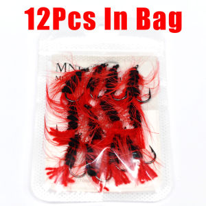 Topranc 12Pcs Nymph Scud Fly For Trout Salmon Flies Fishing Lures Red Tail Fly Artificial Insect Bait