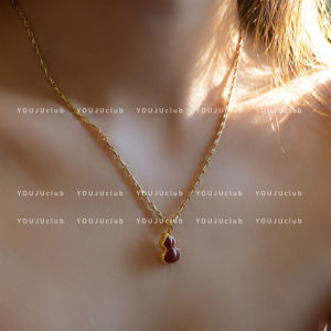 Youjuc Lub Double-Sided Gourd Necklace French Vintage Drip Glaze Wine Red High-End Sensation Minimalist Elegance Pendant Necklaces