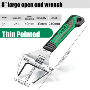 LAOA | LAOA Thin Pointed Wide Jaw Adjustable Wrench Set 6/7/8 Inch CR-V Steel Laser Scale Non-Slip Handle for Faucet Pipe Repair