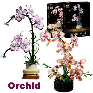 Creative Orchid Bouquet Potted Building Blocks Immortal Flower Home Desk Plant Decoration Assemble Bricks Toy Gift For Girl Lady