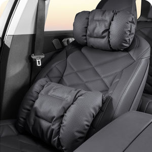Luxury Leather Car Neck Pillow Car Waist Cushion Comfortable Neck Lumbar Support Pillow For Proton X50 Saga Persona X70 Iriz Exora X90 S70 Wira Waja Ertiga Preve Satria Interior Accessories