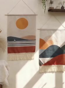 Boho Macrame Wall Tapestry Mountain Sunrise And Sunset Home Decoration Tapestry Wall Hanging Room Decors Aesthetic Wall Decor