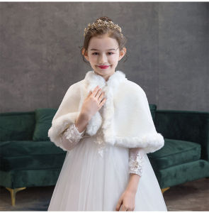 Floral Wedding Dress Style Thickened Plush Baby Coat Windproof Shawl Childrens Cloak Outerwear Soft Outdoors Winter Coat