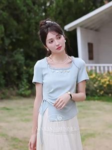Áo Thun Nữ Tay Ngắn Mùa Hè Ren Buộc Dây Thoáng Khí
