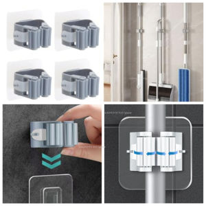 Wall-Mounted Mop Hook No-Drill Strong Adhesiveness Bathroom Broom Storage Rack Home Organization Mop Holder