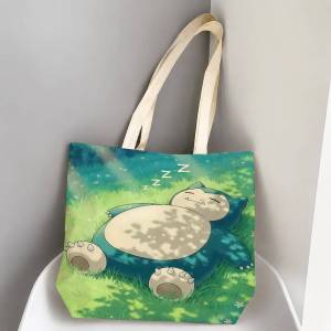 Bandai | Pokemon Jessie And James Storage Bags Tote Bag Travel Summer Beach Shoulder Bag Reusable Grocery Shopping Bag Anime Artwork