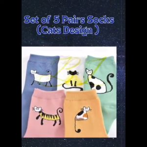 CH-FASHION 5 Pairs (CATS) Student Girl Summer Thin Breathable Korean College Style Deodorant Socks