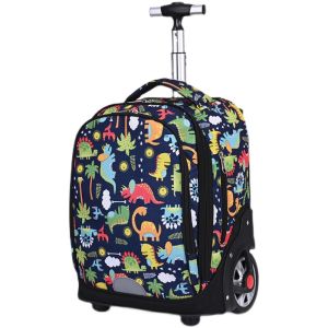 Childrens Large Capacity Waterproof Silent Wheel Pull Rod Backpack for Middle School Primary School Climbing Stairs Bag