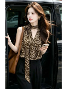 Shalldoer | Sleeveless Top with Halter Neck Ribbon V-neck Slimming Womens Summer Blouse