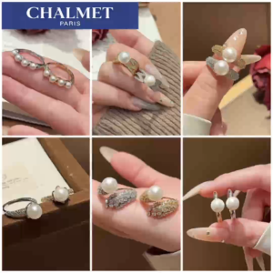 Australian white pearl round pearl ring niche geometric style hollowed-out design high-end light luxury floral jewelry