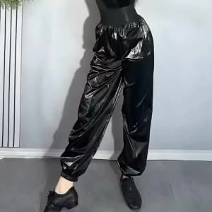 Women High Waist Cuffed Ankle Slim Latin Dance Pants High Elastic Jogger Trousers for Cha Cha Samba Training Fitness Workout Zym