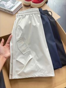 Quần Short Công Sở Nhanh Khô Màu Trắng Bạc Cho Nam Mùa Hè Gấp Gọn Cắt Chéo Lụa Băng Quần Dài Năm Inch Phong Cách Mỹ