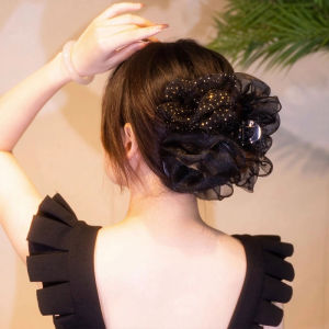 Black Butterfly Knot Hair Clip Double Sided Tulle Cloud Bubble Hair Accessories for Back of Head Shark Clip Fashionable Hair Decor
