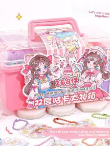 Cute Girl Creamy Gel Guka Set Large Full Cartoon Sticker Storage Box Childrens Toy Scrapbooking Material Deer Antler Storage Box