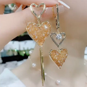 Black Heart-Shaped Earrings for Women Luxury Synthetic Cubic Zirconia/Rhinestone Double Layer Fashionable Accessories