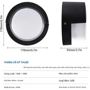 Đèn Gắn Tường Ngoài Trời LED Tròn Hiện Đại JOYINLED 1 Gói 6 Inch 3000K IP65 Chống Nước Bằng Nhôm Đen