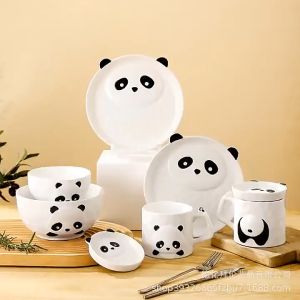 Activebae Creative Ceramic Bowls Plates and Cup Cute Cartoon Panda Tableware Coffee Snacks Soup Dinnerware Plate Dessert